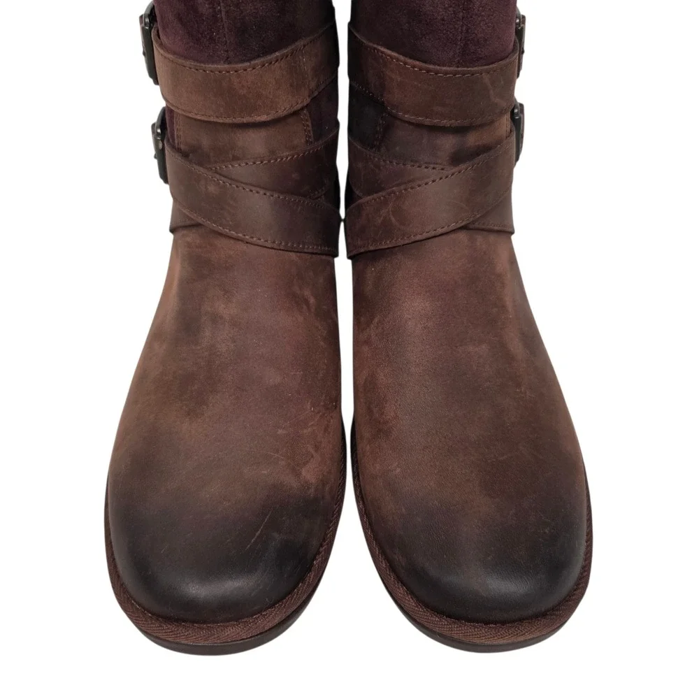 NEW UGG Simmens Boots Women 9 Brown Leather Suede Waterproof Buckle 1095155